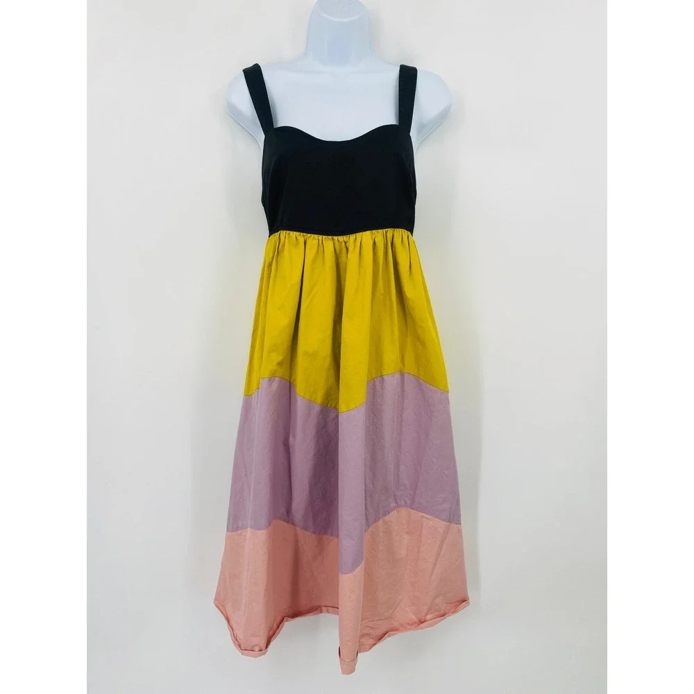 Kate Spade Midi Dress Women M Multi Colorblock Sleeveless Tie Back